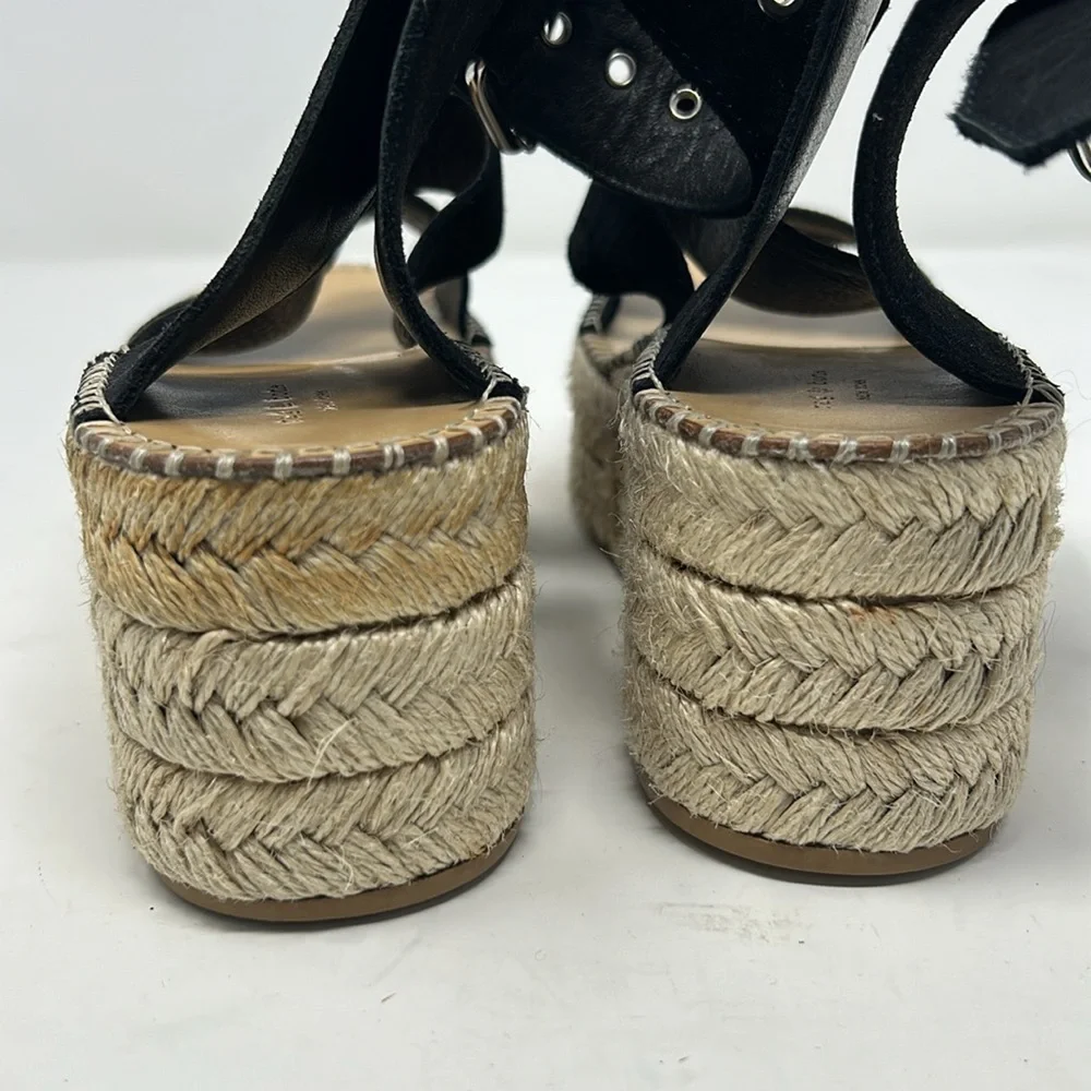 Rag & Bone Black Suede Leather Square Toe Espadrille Platform Buckle Sandals